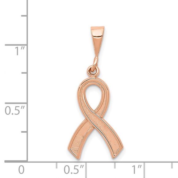 14k Rose Gold Polished and Satin Awareness Ribbon Pendant - Picture 4 of 6
